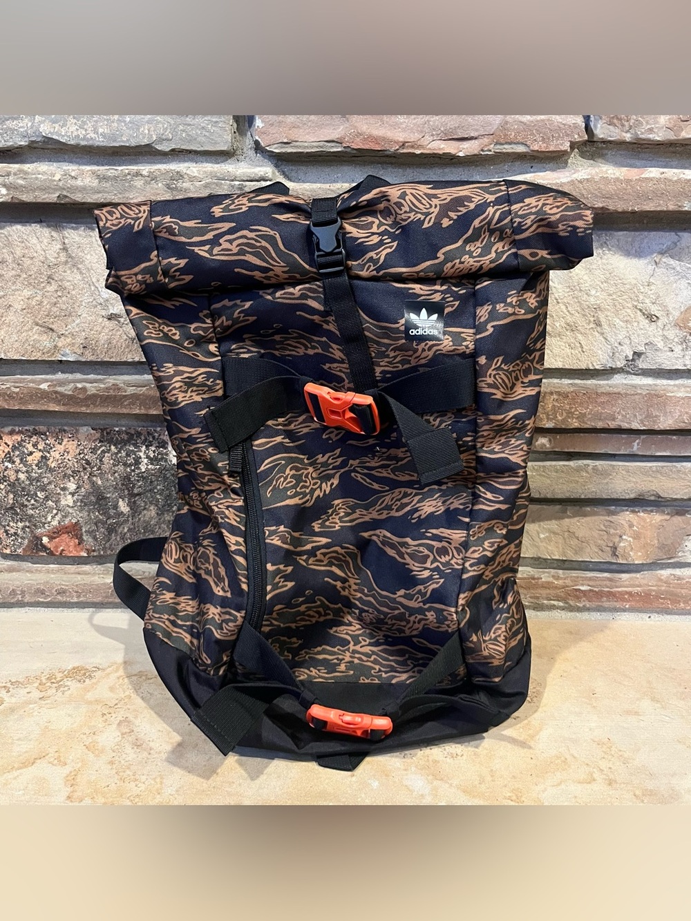 adidas Originals Black & Brown Tiger Stripe Camo Roll-Top Skate Backpack